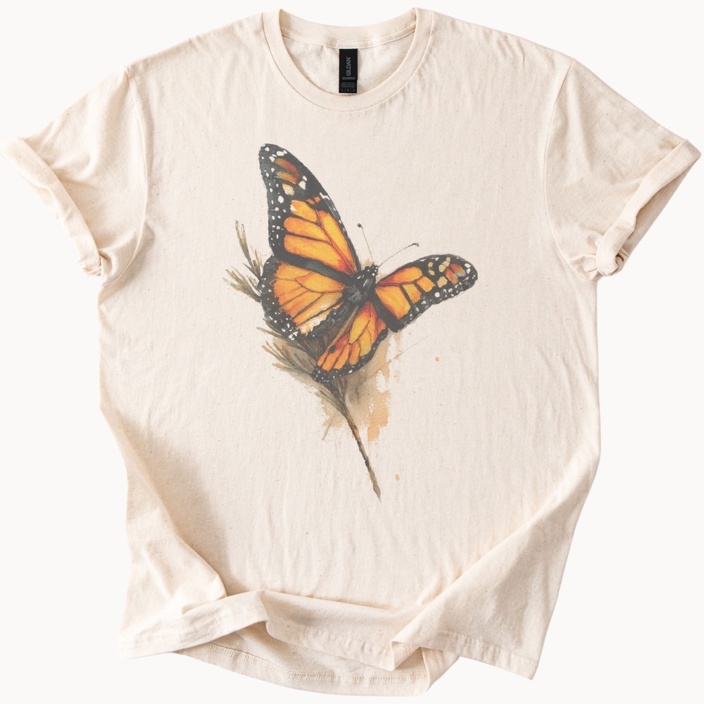 Monarch Butterfly Graphic Tee Orange Black Nature Art Print